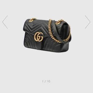 Authentic GG Marmont small matelassé shoulder bag in black with box and dust bag